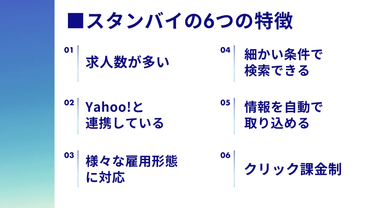 スタンバイの6つの特徴と注目ポイント