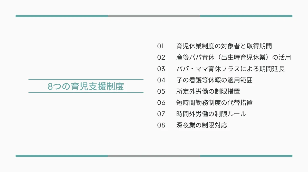 企業が押さえるべき8つの育児支援制度